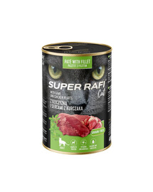 SUPER RAFI Nassfutter mit Wild und Hühnerherzen für adulte Katzen getreidefrei 400g