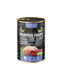 SUPER RAFI Nassfutter mit Wachtel und Kaninchenleber für adulte Katzen getreidefrei 400g
