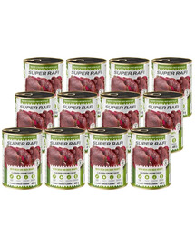 SUPER RAFI Nassfutter mit Hirsch und Entenherzen für adulte Hunde getreidefrei 12x400 g