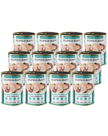 SUPER RAFI Nassfutter mit Perlhuhn und Rinderleber für adulte Hunde getreidefrei 12x400 g