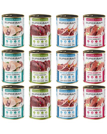 SUPER RAFI Nassfutter Mix 4 Geschmacks für adulte Hunde getreidefrei 12x400 g