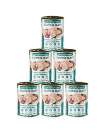 SUPER RAFI Nassfutter mit Perlhuhn und Rinderleber für adulte Hunde getreidefrei 6x400 g