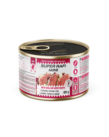 SUPER RAFI Mini Nassfutter mit Kalb und Gänseherzen für adulte kleine Hunderassen getreidefrei 185g