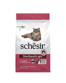 SCHESIR Sterilized and Light Trockenfutter mit Schinken für Katzen nach der Sterilisation leicht verdaulich 1,5 kg