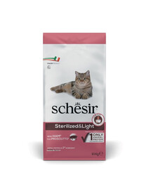 SCHESIR Sterilized and Light Trockenfutter mit Schinken für Katzen nach der Sterilisation leicht verdaulich 10 kg