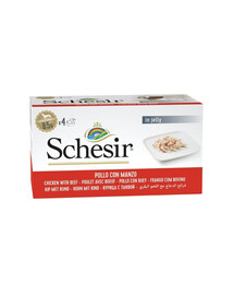 SCHESIR Nassfutter Huhn mit Rind in Gelee für Hunde 4x85 g