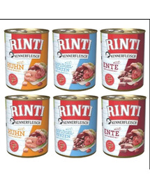 RINTI Kennerfleisch Nassfutter Mix Geschmacks mit Geflügelherzen, Huhn und Ente für adulte Hunde getreidefrei 6x400 g