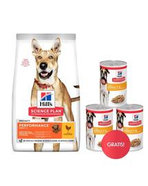 HILL'S Canine Adult 1+ Performance Huhn für aktive Hunde 14 kg + 3 Dosen GRATIS