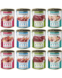 SUPER RAFI Nassfutter Mix 4 Geschmacks für adulte Hunde getreidefrei 12x800g