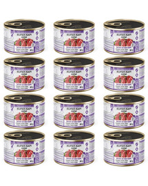 SUPER RAFI Mini Nassfutter mit Rind und Putenherzen fü adulte kleine Hunderassen 12x185g