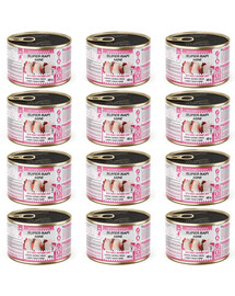 SUPER RAFI Mini Nassfutter mit Pute und Kaninchenleber für adulte kleine Hunderassen 12x185g