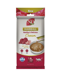 FARMINA N&D Quinoa Hairball cremiger Snack mit Huhn und Thunfisch für Katzen haarballenreduzierend 60 g
