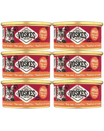 VOSKES Nassfutter mit Thunfisch und Garnelen in Gelee für Katzen 6x85 g