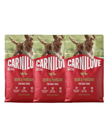 CARNILOVE Active Trockenfutter Ente und Fasan für adulte Hunde getreidefrei 3x4 kg