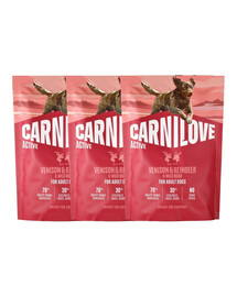 CARNILOVE Active Trockenfutter Wild, Rentier und Wildschwein für adulte Hunde getreidefrei 3x1,5 kg