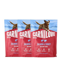 CARNILOVE Active Adult Trockenfutter mit Lachs und Truthahn für aktive Hunde aller Rassen getreidefrei 3x1,5 kg