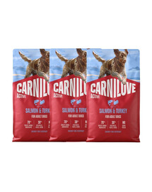 CARNILOVE Active Adult Trockenfutter mit Lachs und Truthahn für aktive Hunde aller Rassen getreidefrei 3x4 kg