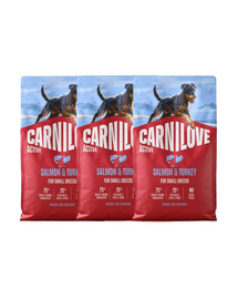 CARNILOVE Active Adult Small Breeds Trockenfutter Lachs und Pute für adulte Hunde kleiner Rassen getreidefrei 3x4 kg