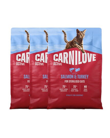 CARNILOVE Active Trockenfutter mit Lachs und Pute für sterilisierten Katzen getreidefrei 3x2 kg