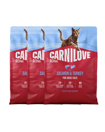 CARNILOVE Active Trockenfutter mit Lachs und Pute für alle adulte Katzen getreidefrei 3x2 kg