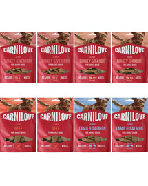 CARNILOVE Dog Jerky Mix Smaków 8x100g mięsne przysmaki dla dorosłych psów