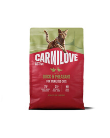CARNILOVE Active Sterilised Trockenfutter Ente und Fasan für sterilisierten Katzen getreidefrei 2 kg
