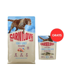 CARNILOVE True Fresh Dog Fish and Turkey Adult 4 kg świeża ryba i indyk dla psów + CARNILOVE Dog Freeze Dried Turkey and Salmon 60g GRATIS