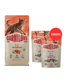 CARNILOVE True Fresh Sterilised Trockenfutter mit Rind für kastrierte Katzen getreidefrei 6 kg + Freeze-Dried Snack Cat Beef 2x40 g