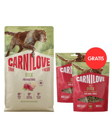 CARNILOVE True Fresh Duck Adult Trockenfutter mit Ente für adulte Hunde aller Rassen getreidefrei 12 kg + Soft Snack Duck 2x200g