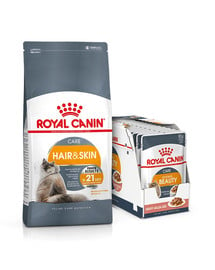 ROYAL CANIN Hair&Skin Care 10kg +  Intense BEAUTY  nass in Soße 85g x12