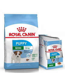 ROYAL CANIN MINI Puppy Welpenfutter trocken für kleine Hunde 8 kg + Mini Puppy 12x85 g