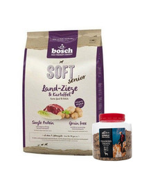 BOSCH SOFT Senior Land-Ziege & Kartoffel 12.5 kg + Trainingsleckerli mit Hirschfleisch 300g