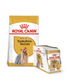 ROYAL CANIN Yorkshire Terrier Adult Hundefutter trocken 7,5 kg + nass Mousse 12 x 85 g