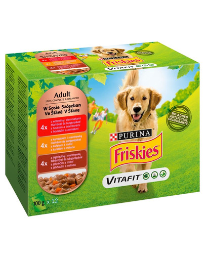 FRISKIES Vitafit Adult Mix meat flavours 12x100g Nassfutter für ausgewachsene Hunde