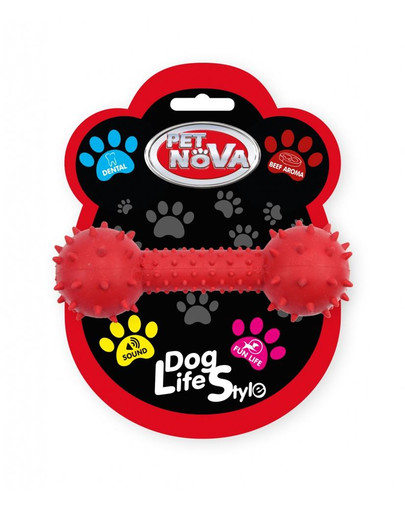 PET NOVA DOG LIFE STYLE Kauspielzeug Hantel mit Glocke Rindfleisch Geschmack 14cm Rot
