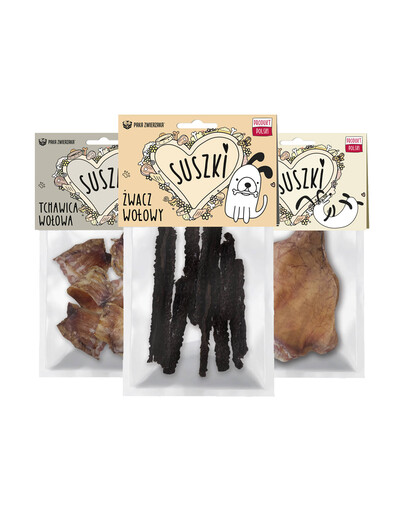 PAKA ZWIERZAKA Mix getrocknete Snacks Rinderpansen, Schweineohr und Rinderluftröhre 3x100 g