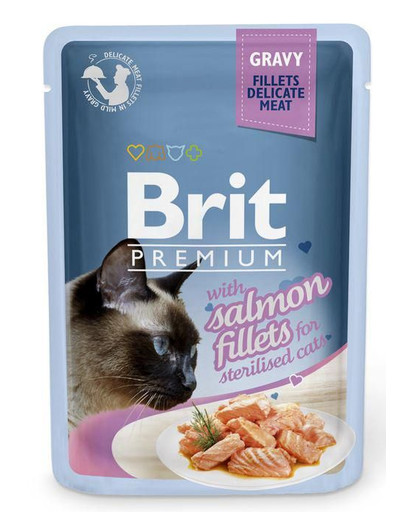 BRIT Premium Cat Pouch with Salmon Fillets in Gravy for Sterilised Cats 85g