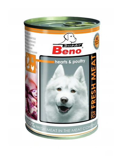 BENEK Super BENO Meat Geflügel mit Herzen Nassfutter für ausgewachsene Hunde 400 g