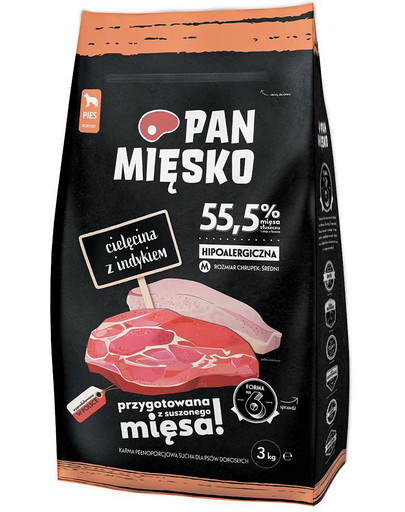 PAN MIĘSKO Kalbfleisch mit Pute für mittelgroße Rassen 3 kg
