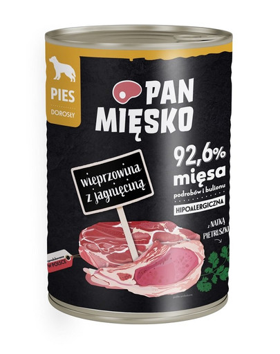 PAN MIĘSKO Schweinefleisch mit Lamm hypoallergen Nassfutter für Hunde 400g