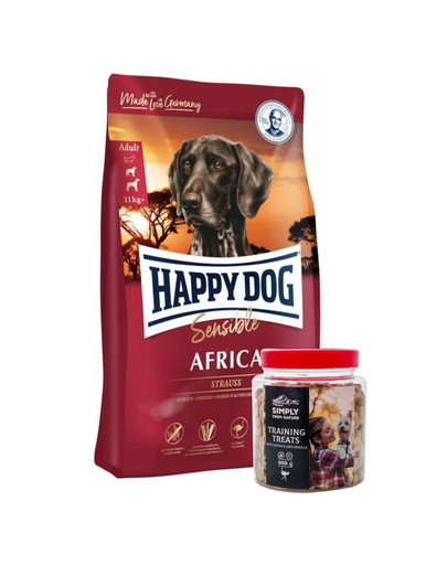 HAPPY DOG Supreme africa 12.5 kg + Trainings-Leckerlis mit Straußenfleisch 300 g