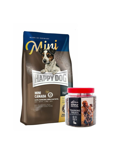HAPPY DOG Mini Canada 4 kg + Trainings-Leckerlis mit Hasenfleisch 300 g