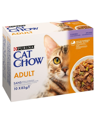 PURINA CAT CHOW Adult Multipack mit Lammfleisch und grünen Bohnen in Gelee 10x85 g