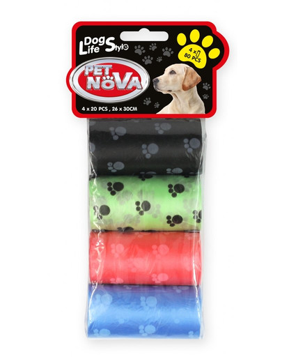 PET NOVA Dog Lifestyle Hundekotsäcke, 4 Rollen x 20 Stück
