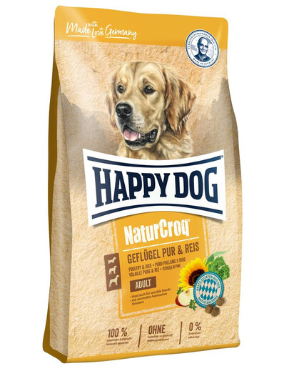 HAPPY DOG NaturCroq Trockenfutter mit Geflügel und Reis für adulte Hunde alle Rassen 8 kg (2x4 kg)