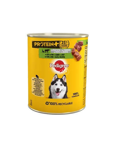 PEDIGREE Protein+ Adult 800g - Alleinfuttermittel für ausgewachsene Hunde, mit Enten- und Rindfleischmousse