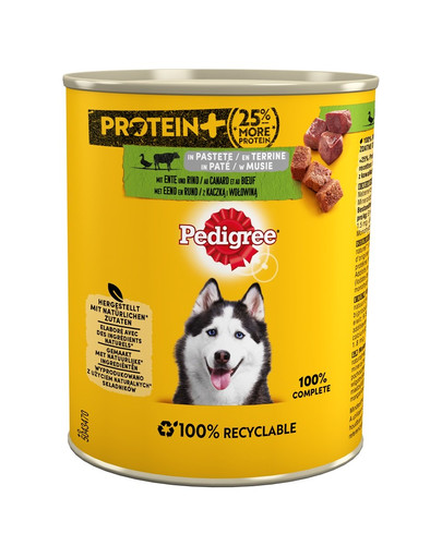 PEDIGREE Protein+ Adult 12x800g Alleinfuttermittel für ausgewachsene Hunde mit Enten- und Rindfleischmousse