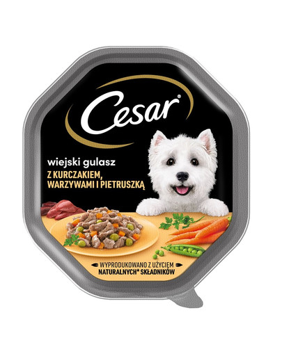 CESAR 150 g Vollwertiges Nassfutter für ausgewachsene Hunde in Hühner-, Gemüse- und Petersiliensauce