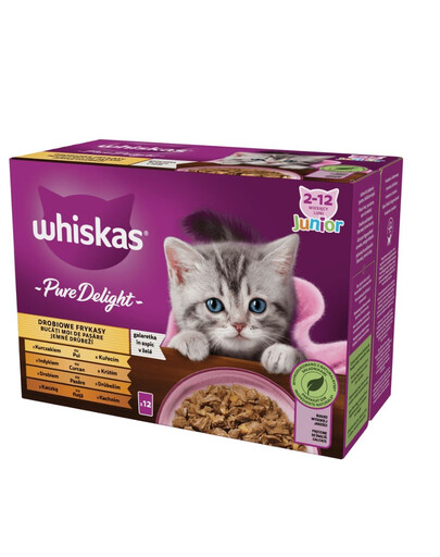 WHISKAS Pure Delight Junior Drobiowe frykasy z kurczakiem, indykiem, drobiem, kaczką w galaretce 12x85g