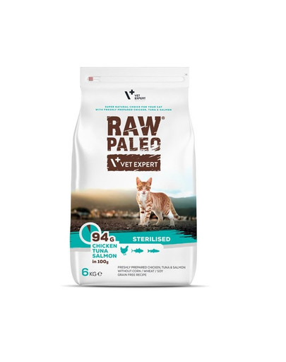 VETEXPERT Raw Paleo Sterilised Chicken&Tuna&Salmon für kastrierte Katzen 6 kg